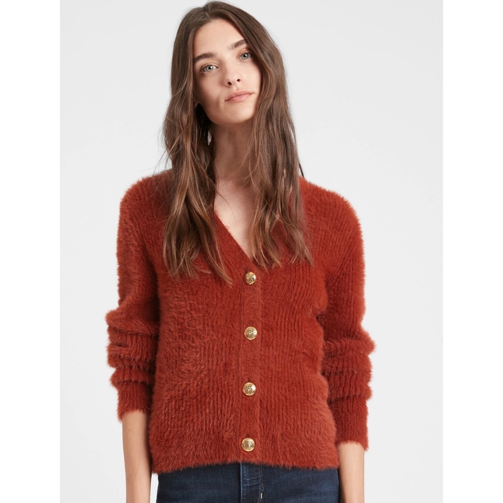 BR Fuzzy Cropped Cardigan Sweater